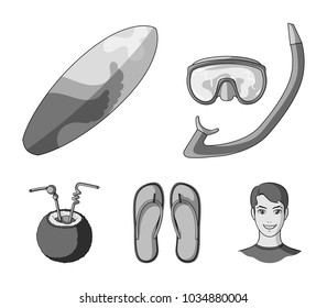 Diving, surfing, cocktail.Summer vacation set collection icons in monochrome style vector symbol stock illustration web.