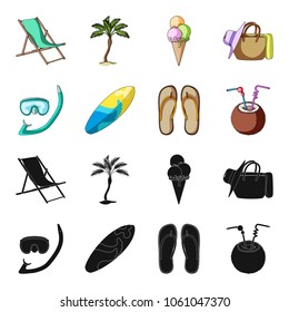 Diving, surfing, cocktail.Summer vacation set collection icons in black,cartoon style vector symbol stock illustration web.