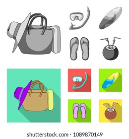 Diving, surfing, cocktail.Summer vacation set collection icons in monochrome,flat style vector symbol stock illustration web.