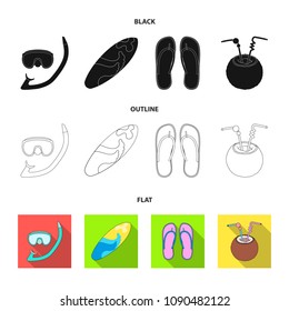 Diving, surfing, cocktail.Summer vacation set collection icons in black,flat,outline style vector symbol stock illustration web.
