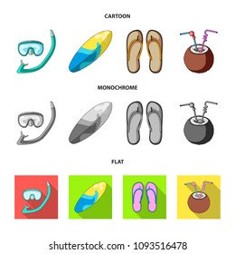 Diving, surfing, cocktail.Summer vacation set collection icons in cartoon,flat,monochrome style vector symbol stock illustration web.
