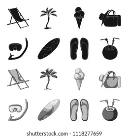 Diving, surfing, cocktail.Summer vacation set collection icons in black,monochrome style vector symbol stock illustration web.