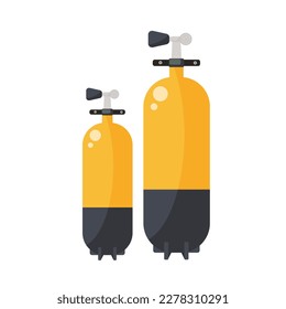 Diving tank cylinders. Scuba divers stuff, equipment for diving vector cartoon illustration