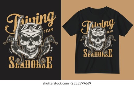 Diving team Seahorse. Diving t-shirt design.