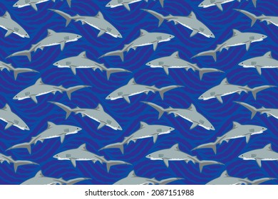 Diving Tiger Sharks - Seamless Vector Pattern