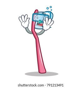 Diving toothbrush character cartoon style