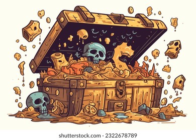Diving for treasure chest with treasure,pirate treasure map adventure at an Ancient vector art illustration on white background.