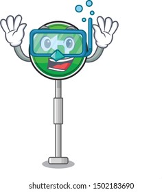 Diving turn left cartoon on side mascot road