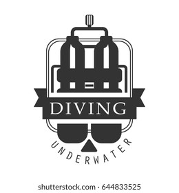 Diving underwater logo. Black and white vector Illustration