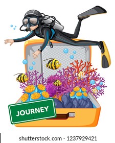 Diving underwater on suitcase illustration