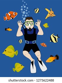 diving, underwater, vector illustration