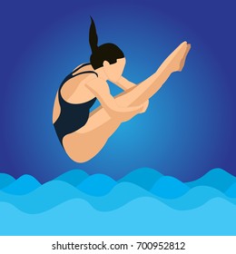 Diving vector, 3D Isometric Athlete . Sporting Championship People Competition. Sport Infographic 