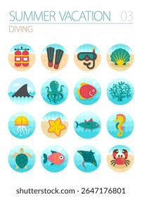 Diving vector icon set. Summer time. Vacation, eps 10