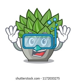 Diving view of green echeveria cactus cartoon