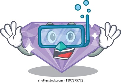 Diving violet diamond isolated with the character