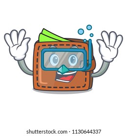 Diving wallet character cartoon style vector illustration