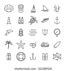 Diving and water activities icons. Vector illustration