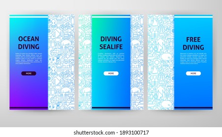 Diving Web Design. Vector Illustration of Outline Posters.
