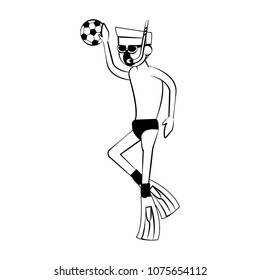 Diving witj ball Water sport on black white colors