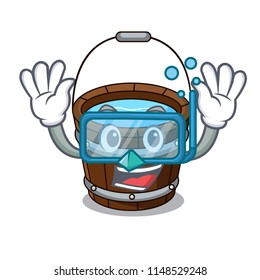 Diving wooden bucket character cartoon