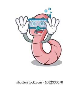 Diving worm character cartoon style