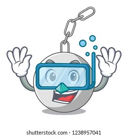 Diving wrecking ball hanging from chain cartoon