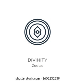 Divinity icon. Thin linear divinity outline icon isolated on white background from zodiac collection. Line vector sign, symbol for web and mobile