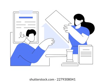 Division of assets abstract concept vector illustration. Couple argues about division of property, professional divorce lawyer services, business people, family law abstract metaphor.