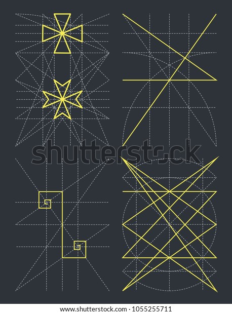 Division in geometry by yellow lines on dark\
gray background