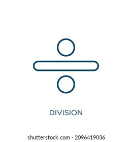 division icon. Thin linear division outline icon isolated on white background. Line vector division sign, symbol for web and mobile