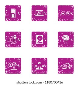 Division icons set. Grunge set of 9 division vector icons for web isolated on white background