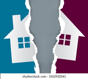 Division of immovable property paper concept.
Ripped paper with the symbol of the house symbolizing division of property. Vector available.