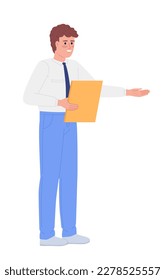 Division manager with clipboard semi flat color vector character. Inspector. Editable figure. Full body person on white. Simple cartoon style spot illustration for web graphic design and animation