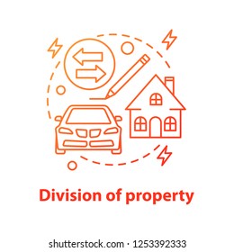 Division of property concept icon. Real estate distribution. Property buying, rent or sale. Vector isolated outline drawing