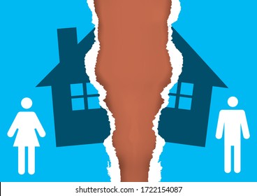 

Division of property at divorce,torn paper concept.
A divorced couple ripping paper with the symbol of the house. Vector available.