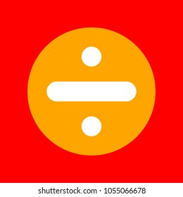 Division sign illustration. Vector. Orange icon with white holes if exist at red background. Isolated.