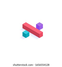 division sign math Isometric colorful cubes 3d design, three-dimensional letter vector illustration isolated on white background