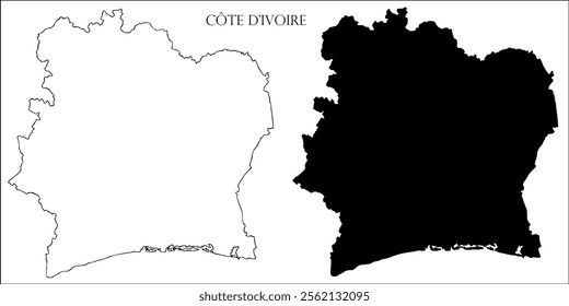 Côte d'Ivoire Blank Map, Côte d'Ivoire Map Outline Vector Images