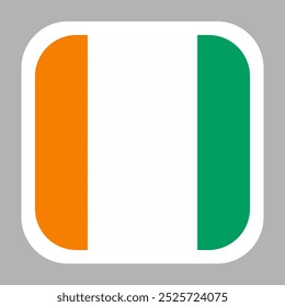 Côte d'Ivoire flag square flat vector with rounded corners and white border, vector illustration