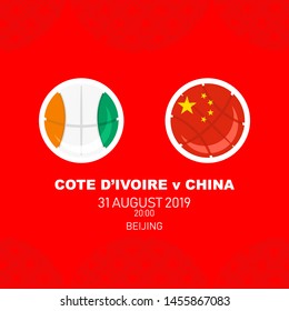 Côte d'Ivoire vs China, World Basketball match 2019, Chinese pattern with modern and traditional elements, Vector illustration.