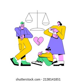 Divorce abstract concept vector illustration. Marriage dissolution, separation, through divorce decree, husband and wife conflict, healthy breakup, parents fight, break up abstract metaphor.
