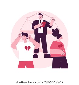 Divorce abstract concept vector illustration. Marriage dissolution, separation, through divorce decree, husband and wife conflict, healthy breakup, parents fight, break up abstract metaphor.