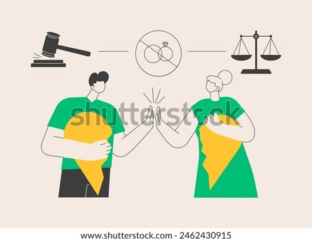 Divorce abstract concept vector illustration. Marriage dissolution, separation, through divorce decree, husband and wife conflict, healthy breakup, parents fight, break up abstract metaphor.