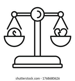 Divorce balance icon. Outline divorce balance vector icon for web design isolated on white background