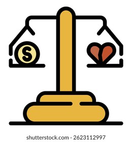 Icono de saldo de divorcio. Esquema de divorcio balance Vector icono de color plano aislado
