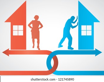 Divorce Brake Up Illustration With House