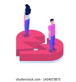 Divorce, break up relationship concept isometric vector illustration.