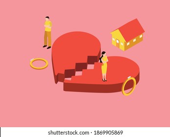 Divorce or broken heart isometric 3d vector concept for banner, website, illustration, landing page, flyer, etc.