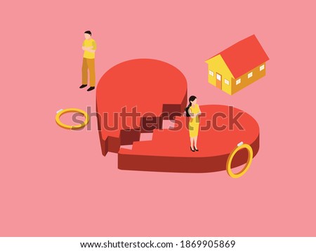 Divorce or broken heart isometric 3d vector concept for banner, website, illustration, landing page, flyer, etc.