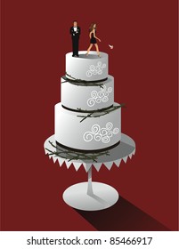 Divorce Cake A couple breaks up atop a divorce cake. EPS 8 vector. Couple is highly detailed.